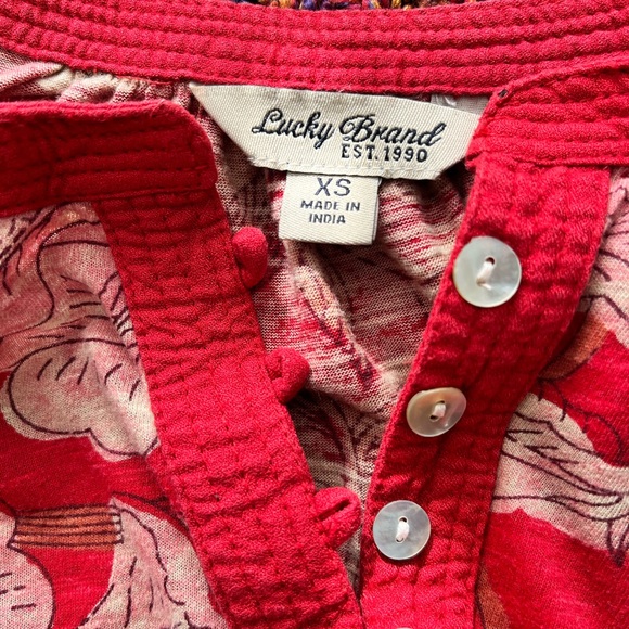 Lucky Brand floral print cotton tissue henley split-collar top / t-shirt - Picture 3 of 5